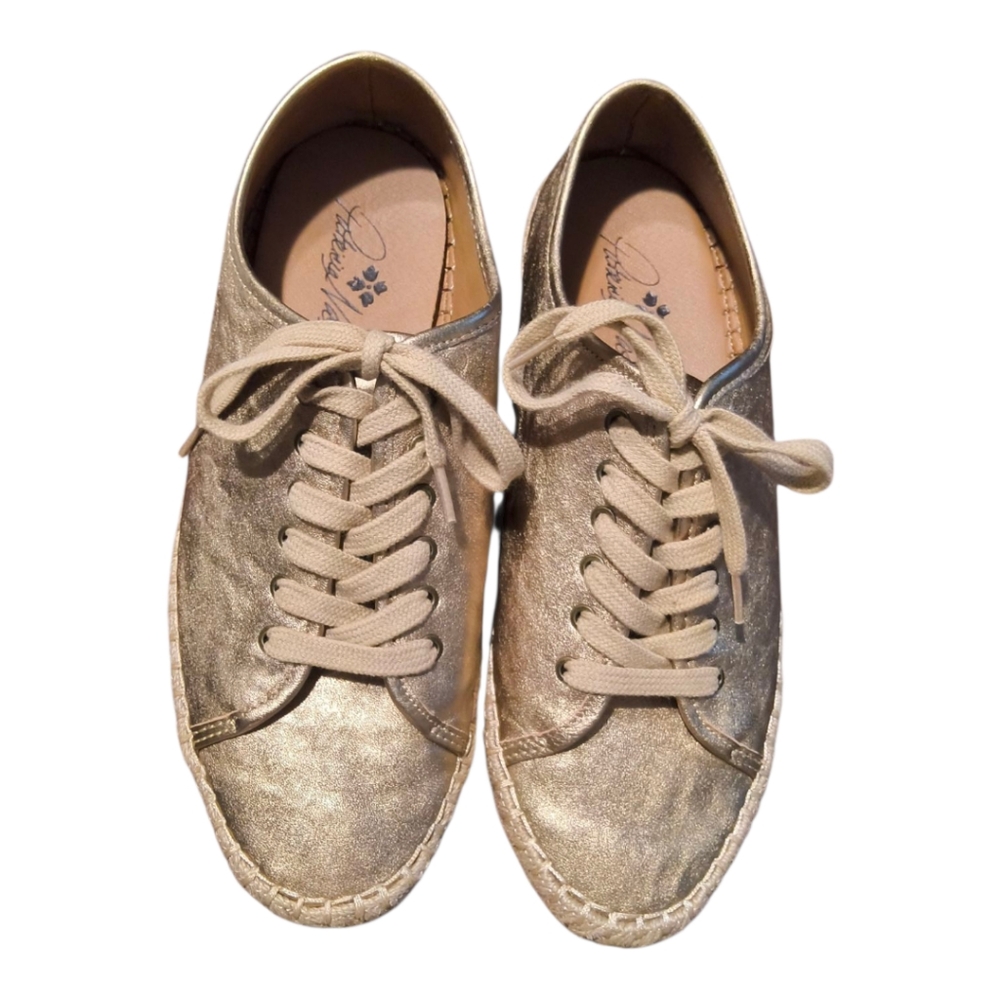 Patricia Nash Emiliana Gold Lace Up Leather Espadrille Sneakers Size 8